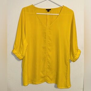 Ann Taylor Yellow V-Neck Blouse Golden